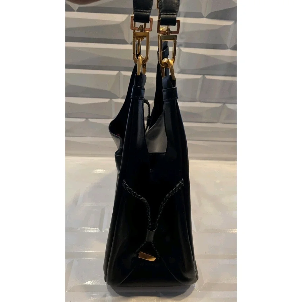 Donna Karan NY Bellarose Hobo Bag Black Leather Boho Purse XL‎ Sholder
